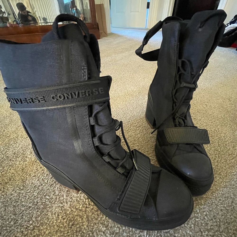 Converse Black High-Top Wedge Lace-Up Strap Boots